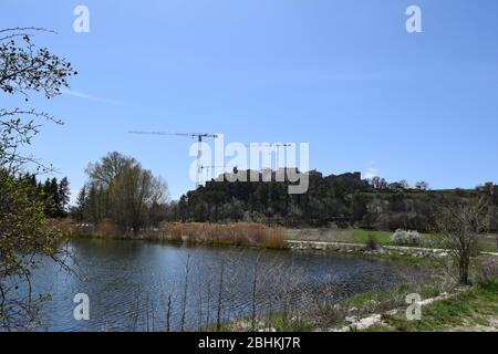 Rekonstruktion des Gebäudes in Santo Stefano di Sessanio, einem alten mittelalterlichen Dorf in den Abruzzen, Italien Stockfoto