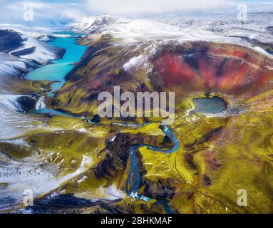 Vulkankrater in den Highlands of Iceland Aerial, Post-PROCESSED in HDR Stockfoto