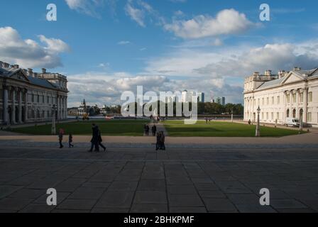 UNESCO Englische Barockarchitektur Old Royal Naval College, King William Walk, Greenwich, London SE10 9NN von Sir Christopher Wren John Vanbrugh Stockfoto