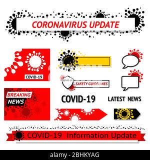 Banner-Set mit Coronavirus Logo-Abzeichen mit Band für covid-19 Update-Informationen Symbol-Etikett oder Aufkleber Stock Vektor