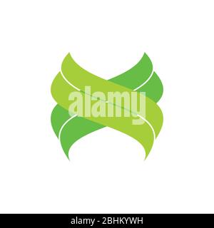 Einfacher Vektor mit dem Logo für die Blattkreuze und die grünen Kurven Stock Vektor