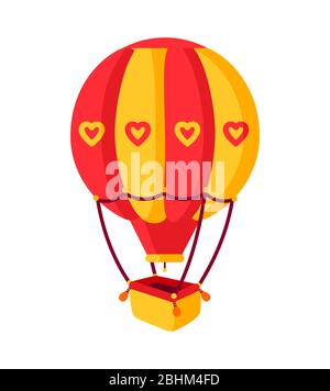 Heißluftballon flach. Cartoon Design Luftballon, mit roten und gelben Streifen. Sommerreise mit dem Flugzeug. Vergnügungspark Festivals Outdoor Kinder Spaß Zeit. Isolierte Vektordarstellung Stock Vektor