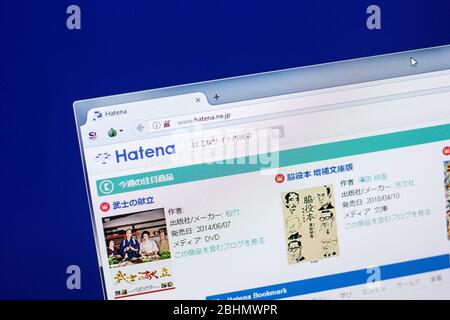 Rjasan, Russland - 29. April 2018: Homepage der Hatena Webseite auf dem Display des PCs Stockfoto