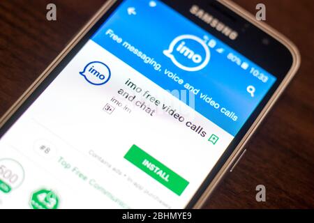 Rjasan, Russland - 04. Mai 2018: IMO mobile App auf dem Display des Handys Stockfoto