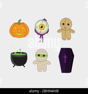 Eine Vektor-Illustration Sammlung von halloween Trick and Treat Urlaub Symbole und glückliche Zeichen. Stock Vektor