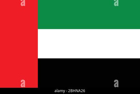 Flagge der Vereinigten Arabischen Emirate Vektorgrafik. Abbildung der Flagge eines rechteckigen Emiratis. Die Flagge der Vereinigten Arabischen Emirate ist ein Symbol der Freiheit, des Patriotismus und der Stock Vektor