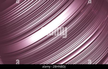3D-Rendering von abstrakten rosa Hintergrund mit hellen und dunklen Schattierungen. Die Illustration hat ein glänzendes, metallisches, futuristisches Spiraldesign mit gebogenem Design. Stockfoto