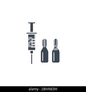 Symbol für Spritzen- und Laborröhrchen im Zusammenhang mit Vektor-Glyphe. Stock Vektor