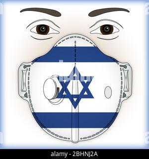 Antivirale Maske für Virenschutz mit Israel-Flagge, Vektorgrafik Stock Vektor