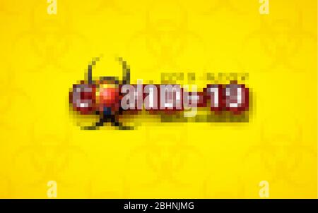 Covid-19. Neuartiges Coronavirus Konzept Design mit Viruszelle und Biological Danger Symbol auf gelbem Musterhintergrund. Vector 2019-nCoV Corona Virus Stock Vektor