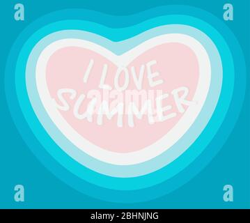 Paradise Beach auf der Insel Einfache flache Ikone, unbewohnte Insel für Romantiker und Liebhaber, eine Insel in Herzform, Inschrift Ich liebe Sommer, Liebe Stock Vektor