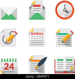 Vector flache Business Icons mit Zeitmanagement und Kalender. Stock Vektor