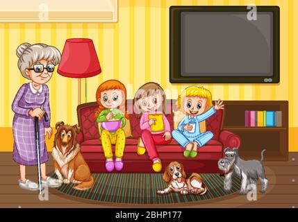 Szene mit Menschen zu Hause bleiben mit Familie Illustration Stock Vektor