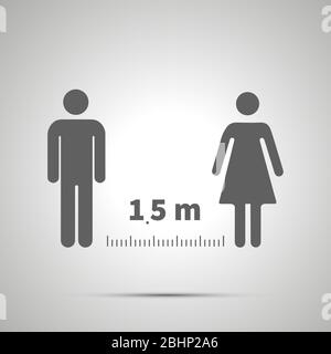 Bitte halten Sie 1.5 Meter auseinander, soziale Distanzierung schwarzes Symbol mit auf grau Stock Vektor
