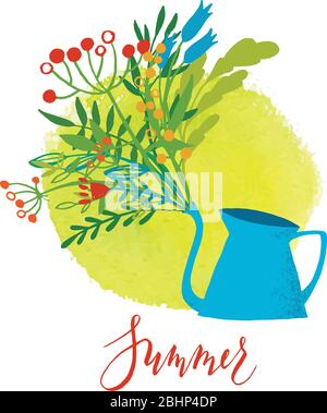 Vektor Hand gezeichneter Stil Sommer Kalligraphie in Aquarell Stock Vektor