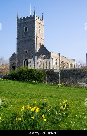 Ruinen der St. Peters Kirche, Castle Park, Bristol. Stockfoto