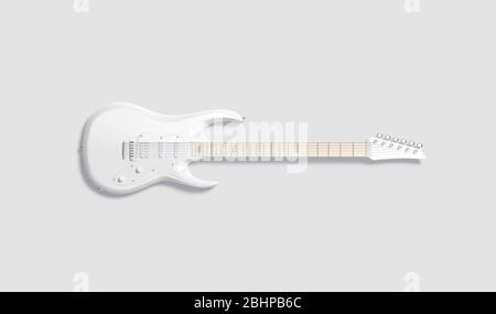 Blank weiße E-Gitarre Mock up, grauer Hintergrund Stockfoto