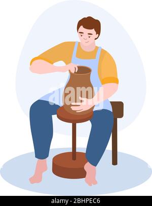 Potter macht EINE Clay Pot Vektor-Illustration aus Hobbys Sammlung. Flache Cartoon-Illustration isoliert auf weiß Stock Vektor