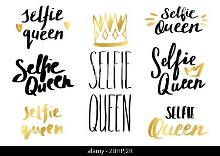 Selfie Queen Schriftzüge im einfachen Schriftstil. Handgeschriebener, trendiger S Girly Design für T-Shirt Prints, Handyhüllen, Tassen oder Poster. Vektorgrafik Stock Vektor