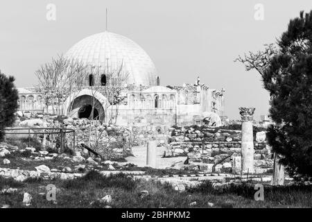 Umayyad Palast auf dem Amman Citade Hill, schwarz-weiß, Jordanien Stockfoto