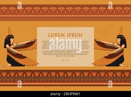 Muster-Flugblätter im ägyptischen Stil mit einer Illustration der Göttin des alten Ägypten Isis mit einem Platz für Text Stock Vektor