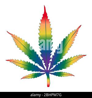 Cannabisblatt mit Regenbogenfarben auf weißem Hintergrund bemalt. LGBT-Symbole Stock Vektor