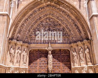 Catedral gótica de Santa María (portada del sarmental). León. Castilla León. España. Stockfoto