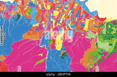 Bunte Vektorkarte von Carrefour, Ouest, Haiti. Art Map Vorlage für selbstdruckende Wandkunst im Querformat. Stock Vektor