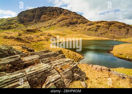 Beregnen Tarn und Great End im Lake District Stockfoto