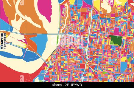 Bunte Vektorkarte von Memphis, Tennessee, USA. Art Map Vorlage für selbstdruckende Wandkunst im Querformat. Stock Vektor