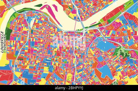 Bunte Vektorkarte von Louisville, Kentucky, USA. Art Map Vorlage für selbstdruckende Wandkunst im Querformat. Stock Vektor