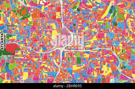 Bunte Vektorkarte von Atlanta, Georgia, USA. Art Map Vorlage für selbstdruckende Wandkunst im Querformat. Stock Vektor