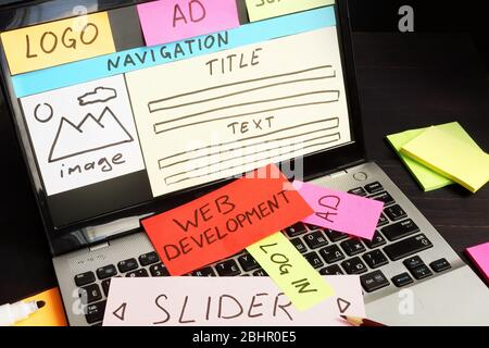 Web-Entwicklung Zeichen mit Skizze Teile der Website und Anwendung. Stockfoto