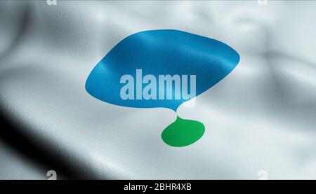 3D-Darstellung einer schwenkenden Flagge von Konan (Japan) Stockfoto