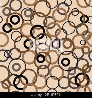 Geometrisches nahtloses Muster. Kreise in Brauntönen auf beigem Hintergrund in einem sich wiederholenden Muster. Geeignet zum Bedrucken von Textilien oder Geschenkpapier. Stockfoto