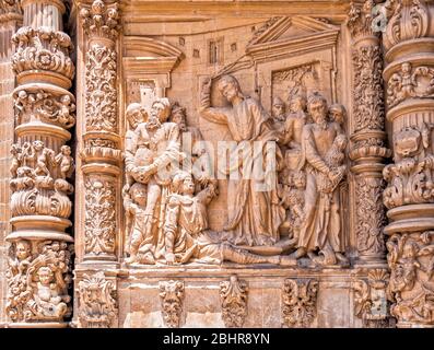 Expulsión de los mercaderes del templo. Catedral de Santa María. Astorga. León. Castilla León. España. Stockfoto