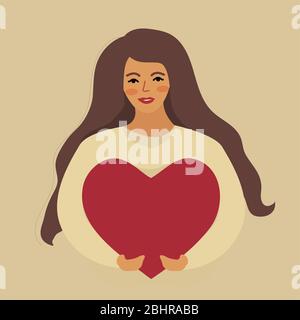 Liebe dich selbst, Mädchen umarmt. Narzisstische, selbstbewusste Menschen, die Self-esteem. Valentinstag, in der Liebe. Vector Illustration Stock Vektor