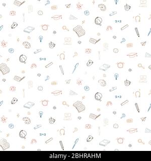 Doodle zurück zur Schule Symbole nahtlose Vektor-Muster. Stock Vektor