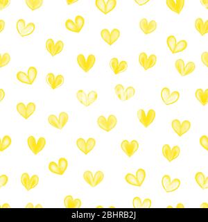 Gelbe Herzen nahtloses Muster. Handgezeichnete Illustration. Stockfoto