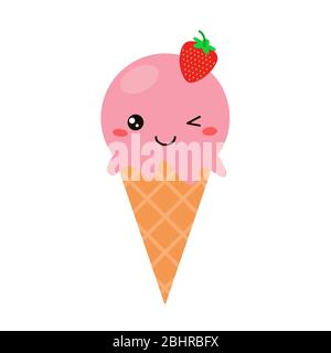Eis-Kegel Doodle in hellen Cartoon-Stil auf weißem Hintergrund. Vektorillusrtation. Stockfoto
