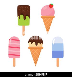 Set von Eis im Cartoon-Stil auf weißem Hintergrund. Vektorgrafik. Stockfoto