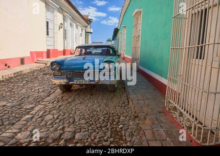 Vintage Chevy in UNESCO-Weltkulturerbe Trinidad, Kuba Stockfoto