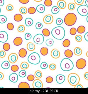 Circle Circus II, helle lustige Punkte in Kreisen auf weißem Hintergrund nahtlose Wiederholung Vektor Muster Oberflächendesign Stock Vektor