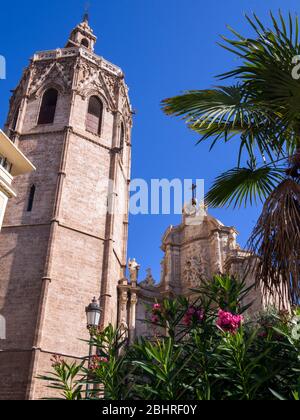 Campanario y Puerta de los Hierros de la catedral de Valencia. Comunidad Valenciana. España Stockfoto