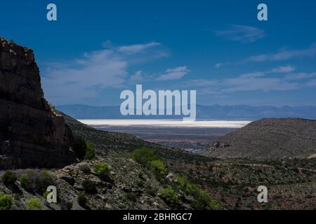 Highway 82 High Rolls New Mexico, mit Blick auf den White Sands Nationalpark Stockfoto