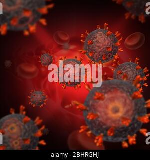 Coronavirus-Konzept verantwortlich für die asiatische Grippe Ausbruch und Coronaviren Grippe als gefährliche Grippe Stamm Fälle als Pandemie. Stockfoto