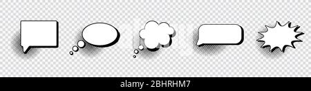 Retro leere Comic-Sprechblasen mit schwarzen Halbton-Schatten gesetzt. Vintage Design, Pop Art Stil - Stock Vektor. EPS 10 Stock Vektor