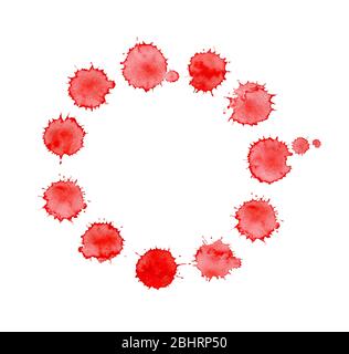 Hintergrund mit leuchtend roten Blutspritzern. Abstrakter Hintergrund mit bunten Spritzern Stockfoto