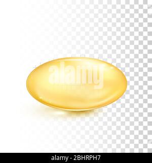 Kapsel mit Fischöl. Transparente Kapseln mit Nahrungsergänzungsmittel Omega 3. Vektordarstellung auf transparentem Hintergrund isoliert Stock Vektor