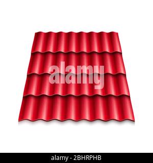 Rote Wellblech-Dachziegel. Moderne Dachverkleidungen. Vektorgrafik isoliert auf weißem Hintergrund Stock Vektor